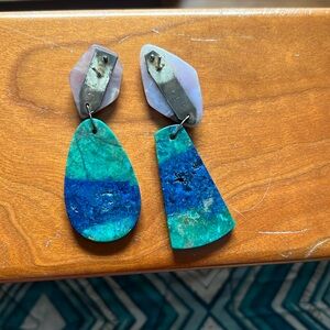 Lace agate and turquoise earring set in sterling silver.